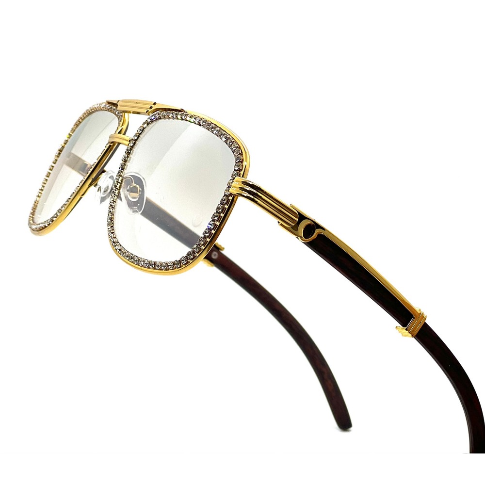 Eye Glasses Clear Lens Diamond Bling Square Tinted Gold Diamond Hip Hop Shades